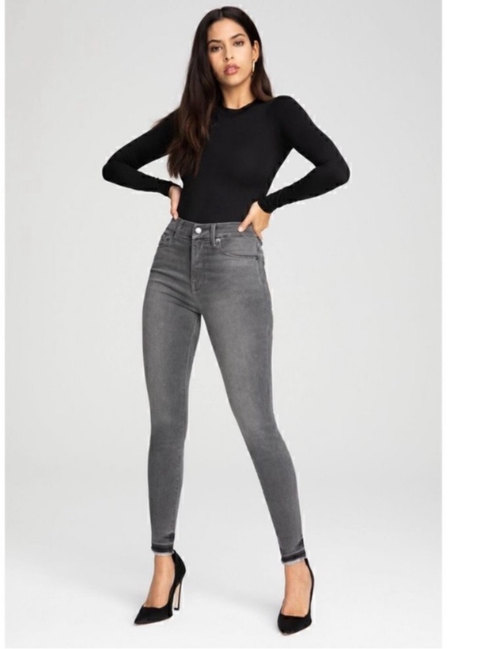 Good American Good Legs Cropped Grey Skinny Sculpting Jeans